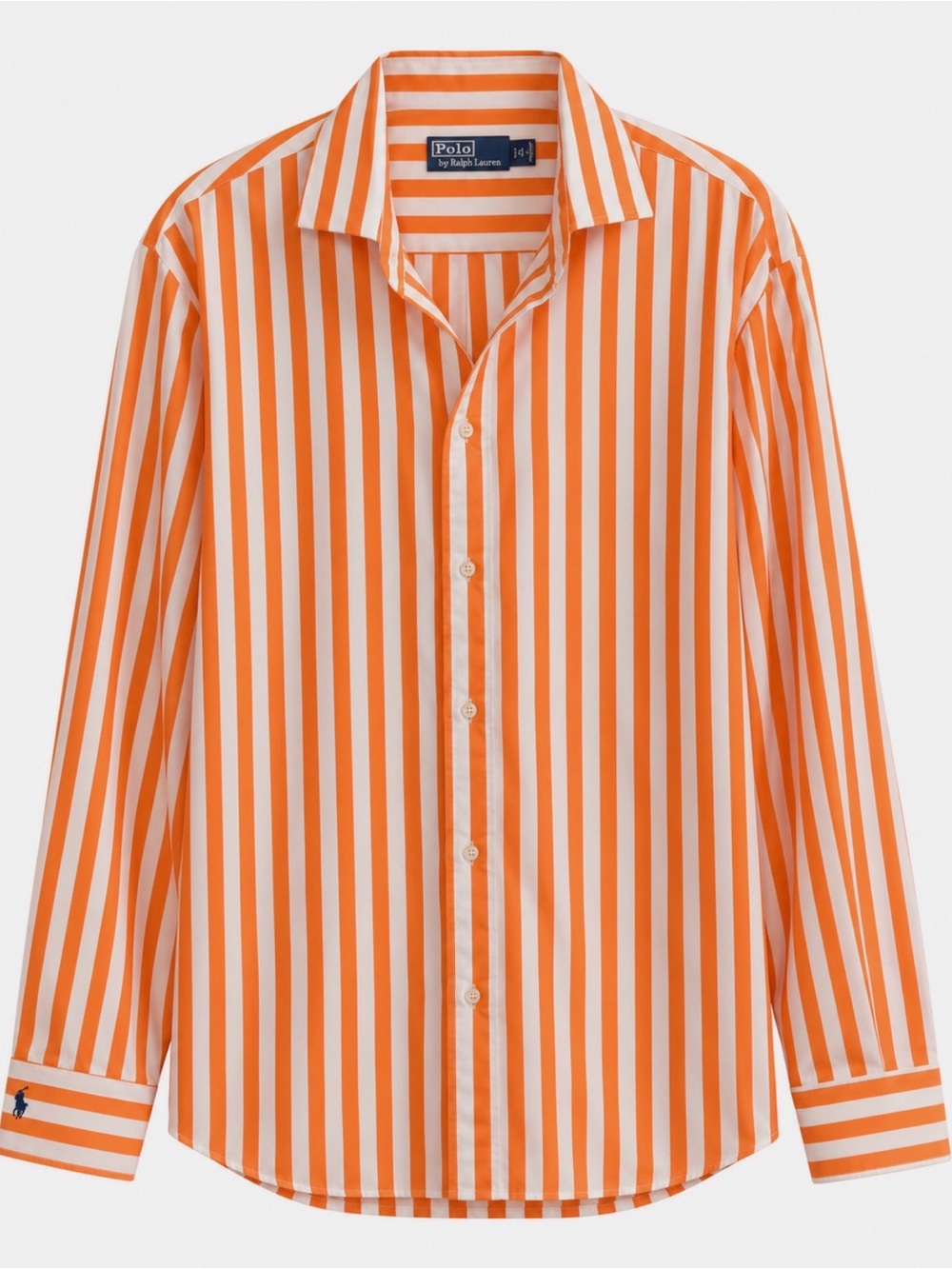 Polo Ralph Lauren Relaxed Fit Striped Cotton Shirt Orange White Size 14